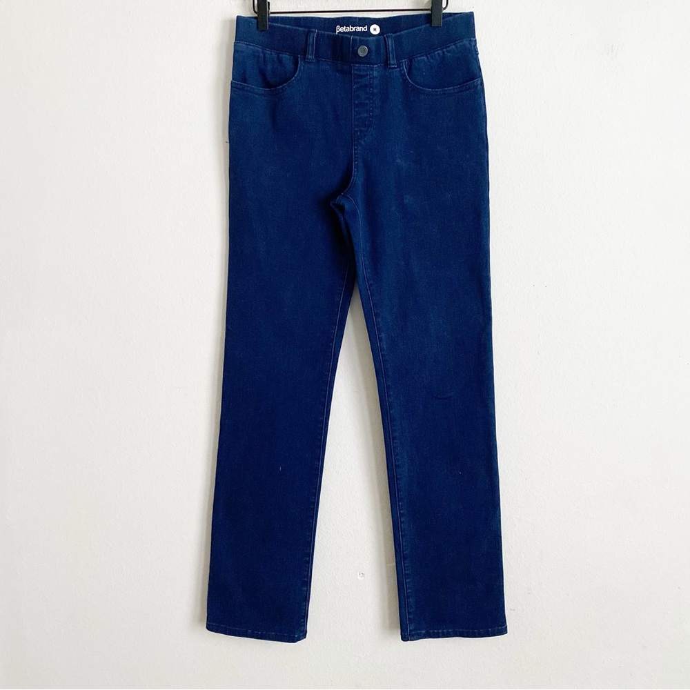 Betabrand Denim Dark Wash Straight Pull On Blue Jeans Pants, Size M